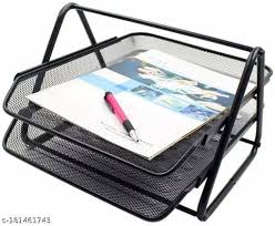 Kebica Stationery Black Abs 2 Tier Stack Able Stacking File Rack Tray Mesh Wire Metal