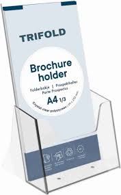 Kebica Plastic Arts 1 Compartments Acrylic Clear brochure Stand, Leaflet Holder, Trifold brochure Holder (Transparent)