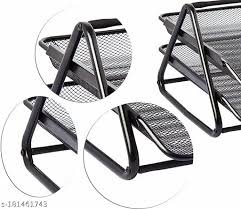 Kebica Stationery Black Abs 2 Tier Stack Able Stacking File Rack Tray Mesh Wire Metal