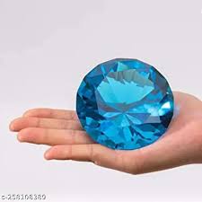Kebica Diamond Shaped Crystal Glass Paper Weight with Clear Finish (2.4 Inch, Light Blue)