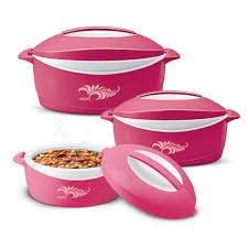 MILTON Delight Jr. Inner Stainless Steel Casserole Gift Set of 3 (520 ml, 820 ml, 1.3 litres), Pink | PU Insulated | BPA Free | Food Grade | Hot & Cold