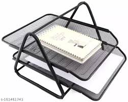Kebica Stationery Black Abs 2 Tier Stack Able Stacking File Rack Tray Mesh Wire Metal