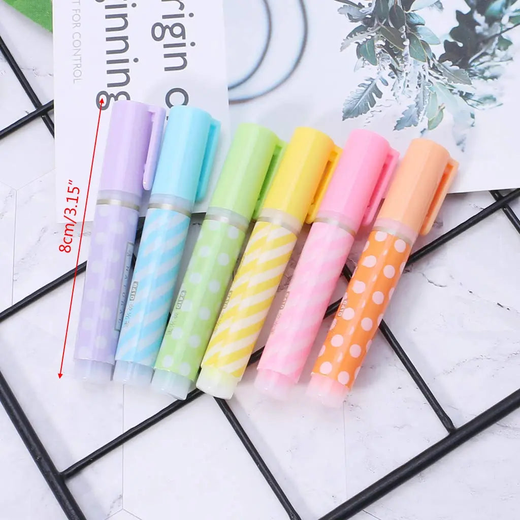 ART & CRAFT 6pcs Cute Mini Highlighter Pen Marker Pens School Office Supply Stationery Gift - Image #3