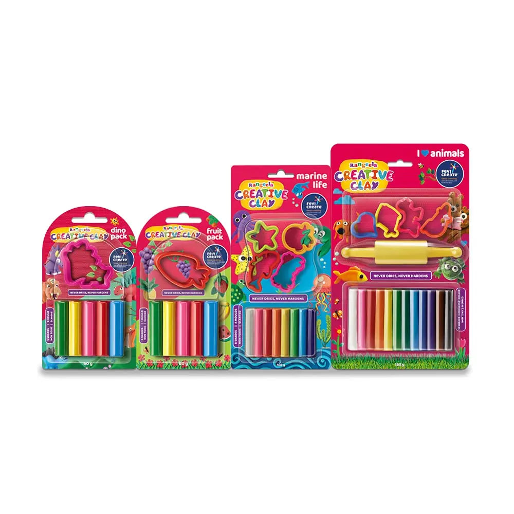 Rangeela Creative Clay | Pack of 8 | 75g Clay & 3 Moulds - Image #2