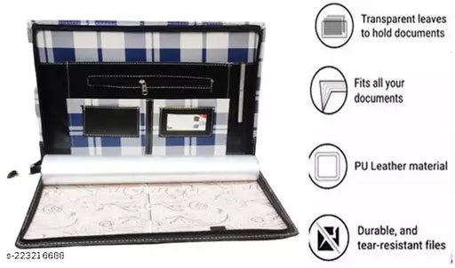 Digismart CB-425 Portfolio Chain Bag No.425 BLUE, GREY CHECK (20 Transparent Inner Pockets)(Size:16 -x- 11inch)/Executive Folder/Document Bag(BLUE, GREY CHECK)