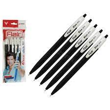 FLAIR Ezee Click Ball Pen Pouch Pack Different Playful Body Colors 0.7 to 1 mm Tip Size | Retractable Mechanism With Comfortable Grip For Smooth Writing ( Set of 5 pcs)