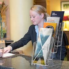 Kebica Plastic Arts 1 Compartments Acrylic Clear brochure Stand, Leaflet Holder, Trifold brochure Holder (Transparent)