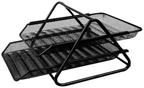 Kebica Stationery Black Abs 2 Tier Stack Able Stacking File Rack Tray Mesh Wire Metal