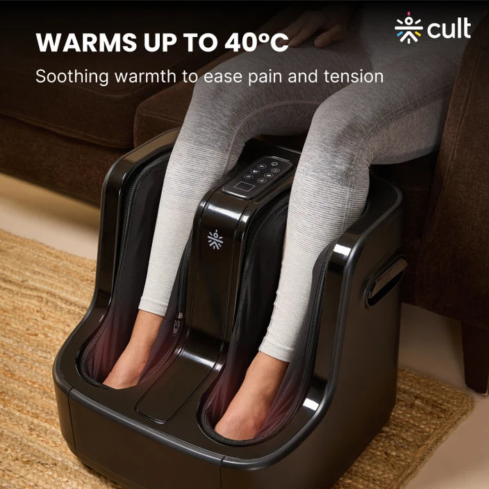 Cult Carson with Vibration & Warm Therapy, Air Compression, Pain Relief, Foot & calf Massager (Dark Black)