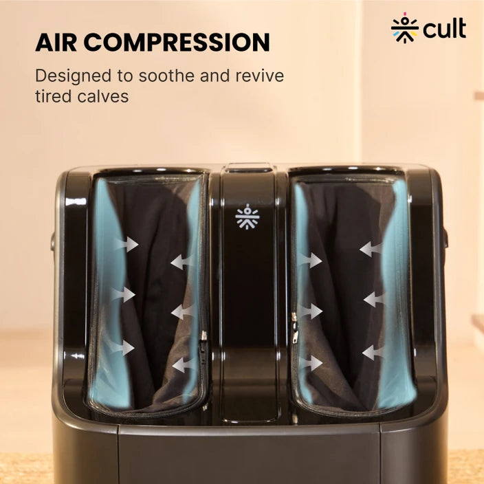 Cult Carson with Vibration & Warm Therapy, Air Compression, Pain Relief, Foot & calf Massager (Dark Black)