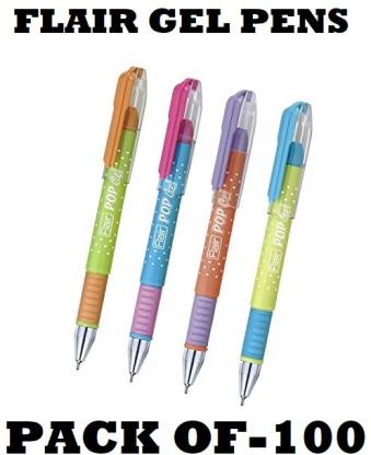 FLAIR POP GEL PEN STAND PACK OF 100 (BLUE) Gel Pen (Pack of 100, Blue)