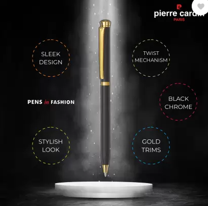 PIERRE CARDIN Caliber Sleek Black Chrome Ball Pen (Blue)