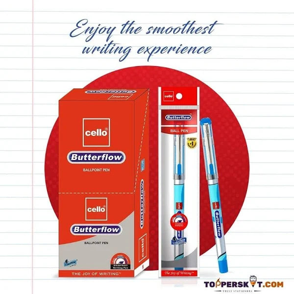 Cello Butterflow Simply Ball Pen Set | Pack of 10 Ball Pens | Smooth Writing Experience | For School and Office Use | Best Pen for Exams