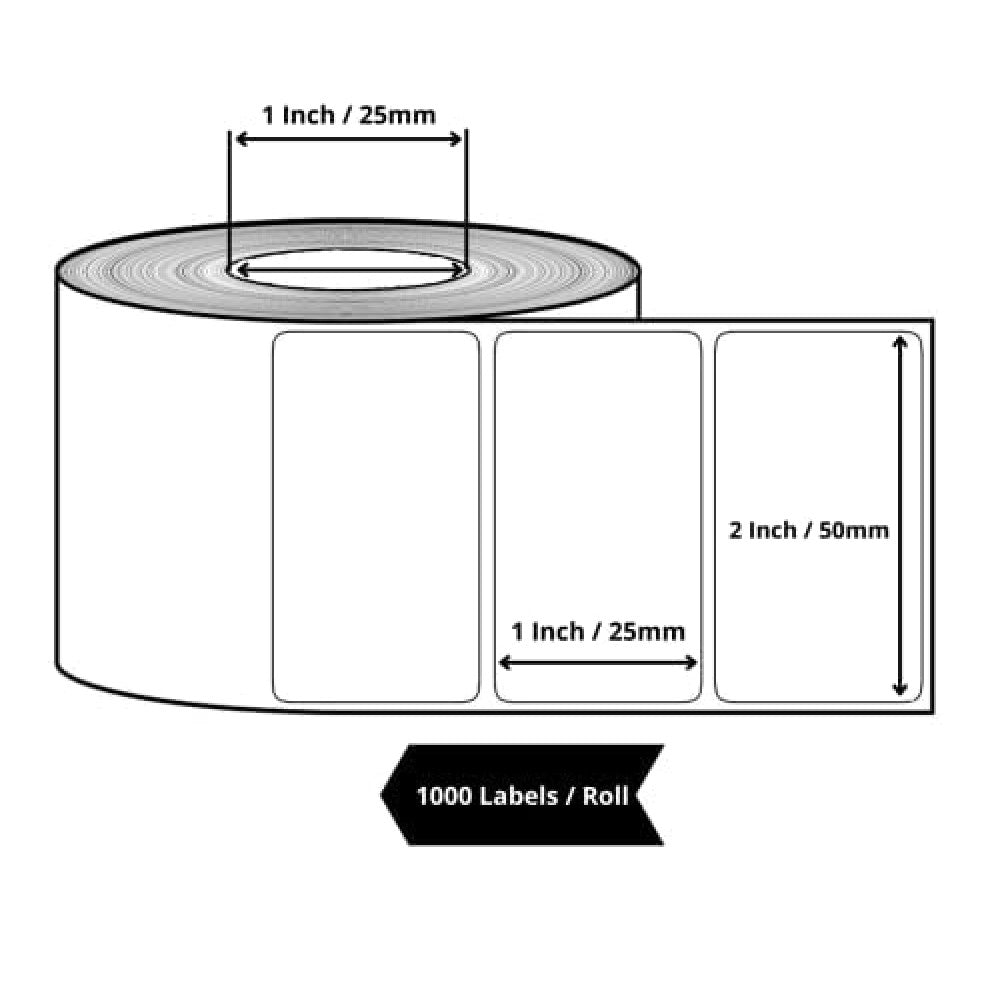 KIYA 50X25 Barcode Label Sticker - 50mm x 25mm - 1 Ups - 1000 Labels Per Roll - White Self Adhesive Sticker