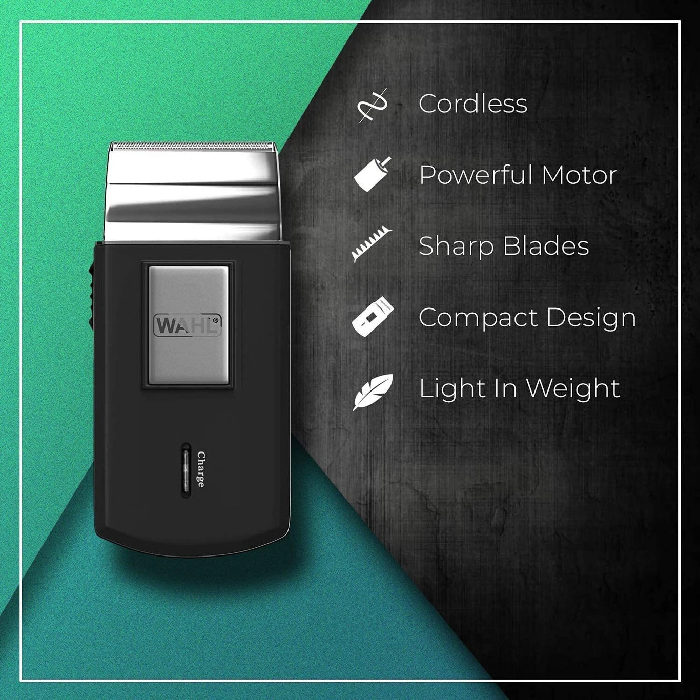 Wahl Travel Shaver USB, 0.4 mm cutting length, 45 minutes run time, Perfect travel companion with USB charging facility, Extra Cutting blade and foil to move along the contours, Black & Gold - 3025441IN