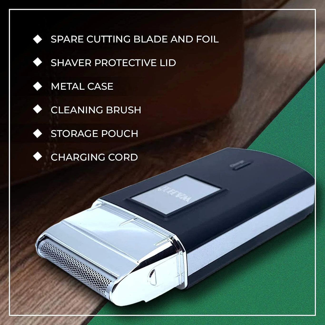 Wahl Travel Shaver USB, 0.4 mm cutting length, 45 minutes run time, Perfect travel companion with USB charging facility, Extra Cutting blade and foil to move along the contours, Black & Gold - 3025441IN