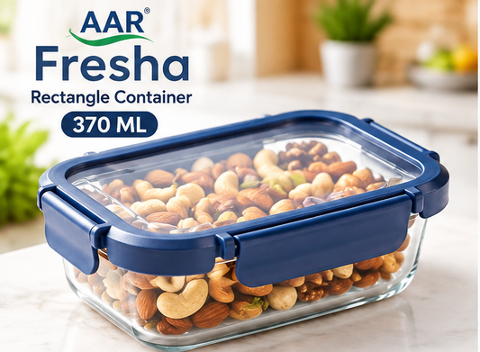 AAR Fresha Rectangle 370 ML Glass Food Storage Container with Airtight Glass Lid, Leak-Proof Lunch Box for Kitchen, Snacks & Leftovers