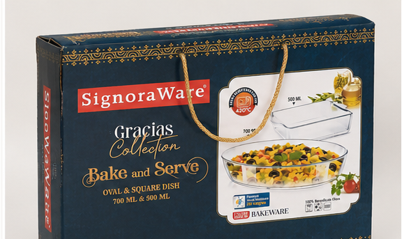 SignoraWare Gracias Collection Bake & Serve Borosilicate Glass Oval & Square Dish Set (700ml + 500ml) | Oven Safe, Microwave Safe, Dishwasher Safe | Heat Resistant up to 420°C | Transparent