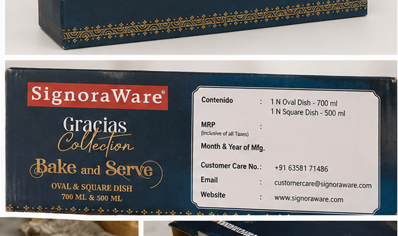 SignoraWare Gracias Collection Bake & Serve Borosilicate Glass Oval & Square Dish Set (700ml + 500ml) | Oven Safe, Microwave Safe, Dishwasher Safe | Heat Resistant up to 420°C | Transparent