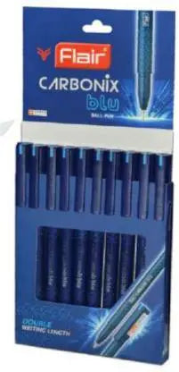 FLAIR Carbonix Blu Ball Pen Hanger | 0.7 mm Tip Size | Low-Viscosity Ink With Double Writing Length | Smudge Free Writing, Attractive Body Graphics | Blue Ink, Pack of 10 Pens - Image #1