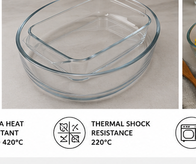 SignoraWare Gracias Collection Bake & Serve Borosilicate Glass Oval & Square Dish Set (700ml + 500ml) | Oven Safe, Microwave Safe, Dishwasher Safe | Heat Resistant up to 420°C | Transparent