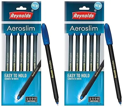 Reynolds AEROSLIM BP 5 CT POUCH - BLUE | Ball Point Pen Set With Comfortable Grip | Pens For Writing | School and Office Stationery | Pens For Students | 0.7mm Tip - Image #1