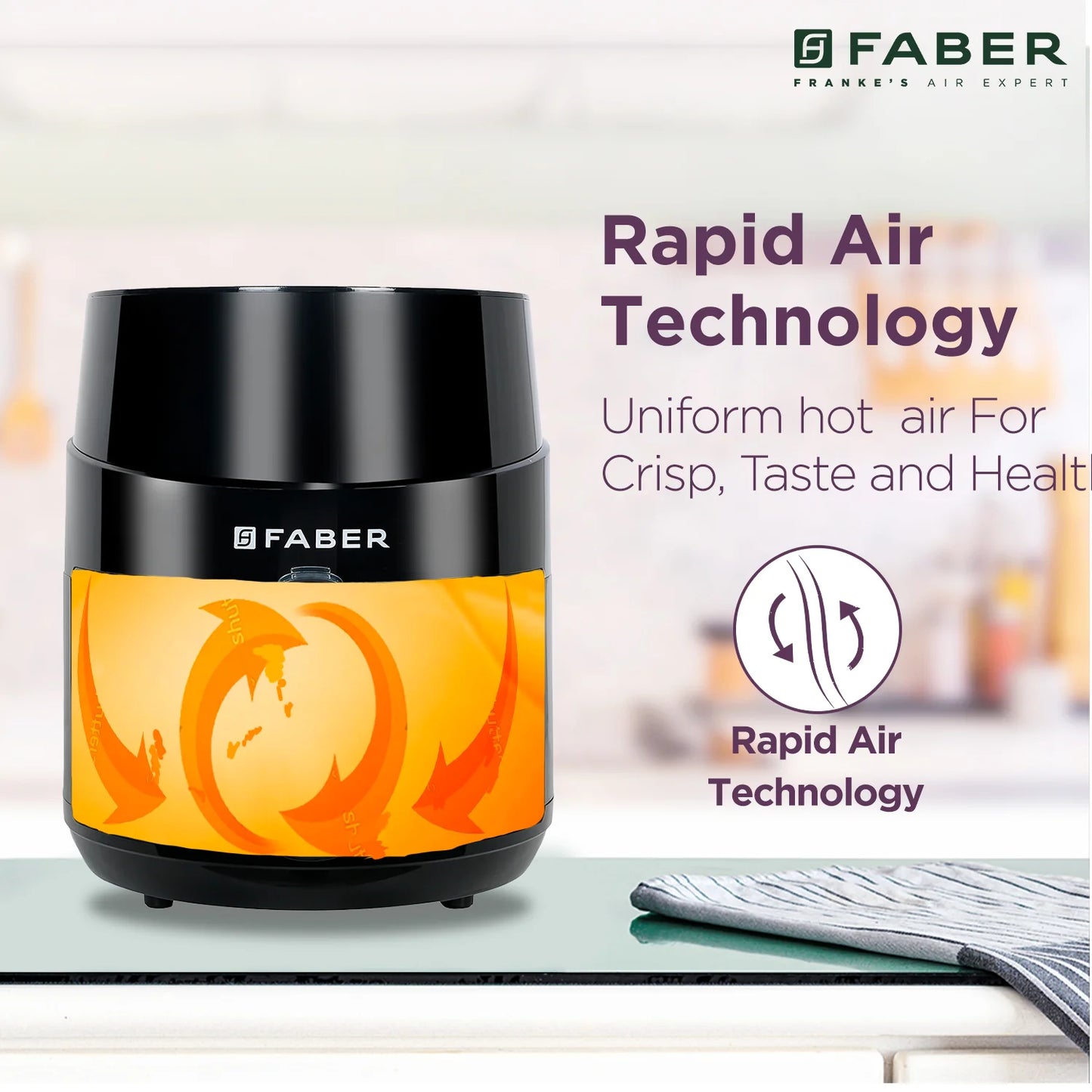 HOUSEHOLD FAB Digital Air Fryer 4.5L | 1400W Rapid Air Technology | Touch Control Panel | Adjustable Temperature & Timer | Oil-Free Healthy Cooking | Non-Stick Fry Basket | Black
