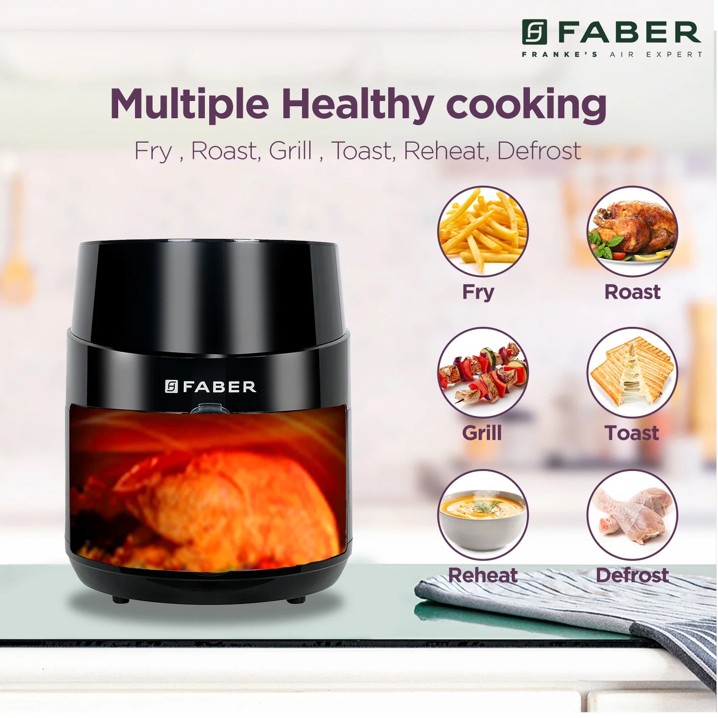 HOUSEHOLD FAB Digital Air Fryer 4.5L | 1400W Rapid Air Technology | Touch Control Panel | Adjustable Temperature & Timer | Oil-Free Healthy Cooking | Non-Stick Fry Basket | Black