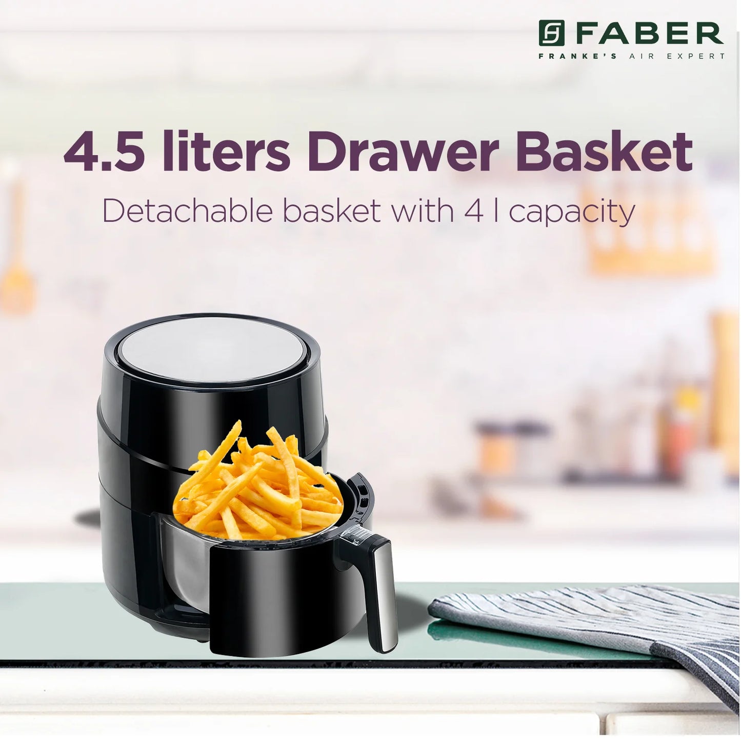 HOUSEHOLD FAB Digital Air Fryer 4.5L | 1400W Rapid Air Technology | Touch Control Panel | Adjustable Temperature & Timer | Oil-Free Healthy Cooking | Non-Stick Fry Basket | Black