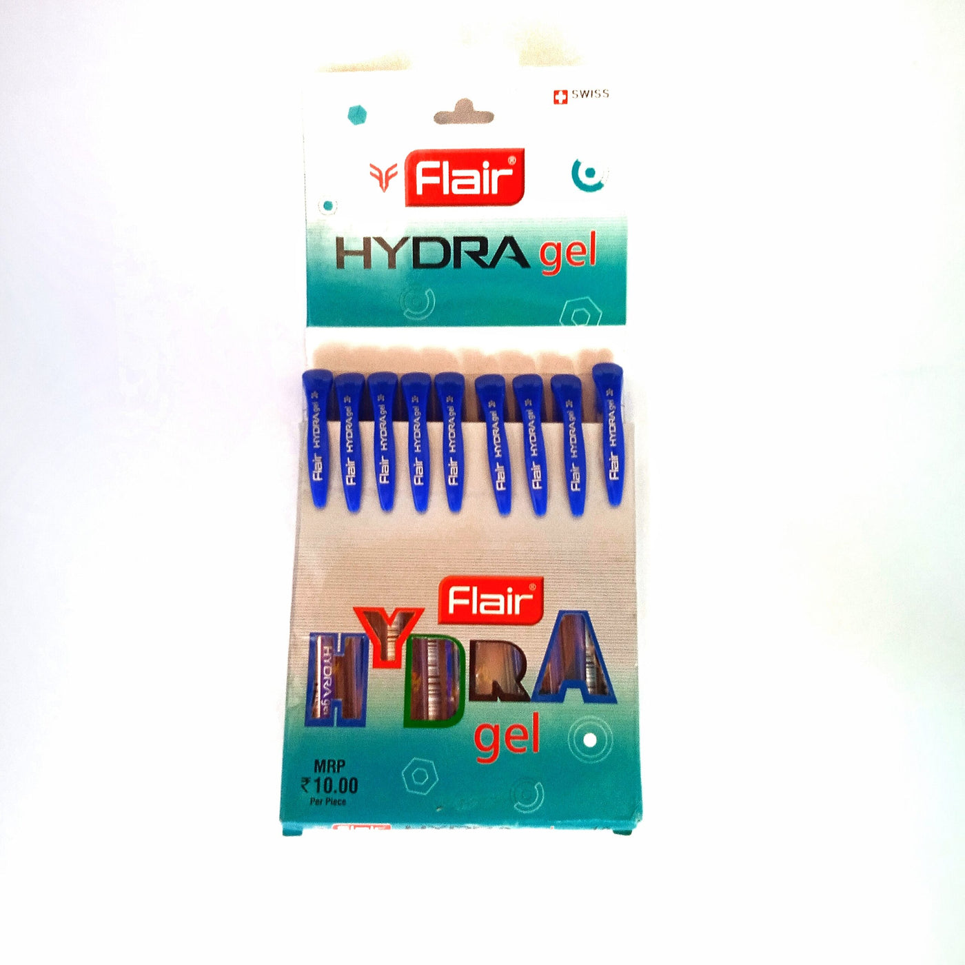 FLAIR Hydra Gel Pen Pouch Pack | Soft Rubber Grip For Easy & Comfortable Holding | Low-Viscosity Quick Dry Ink Provides Smooth Writing | Blue Ink, Pack of 10 Pens