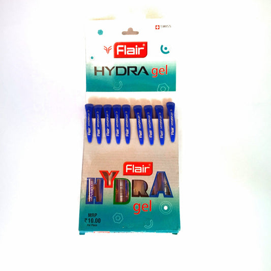 FLAIR Hydra Gel Pen Pouch Pack | Soft Rubber Grip For Easy & Comfortable Holding | Low-Viscosity Quick Dry Ink Provides Smooth Writing | Blue Ink, Pack of 10 Pens