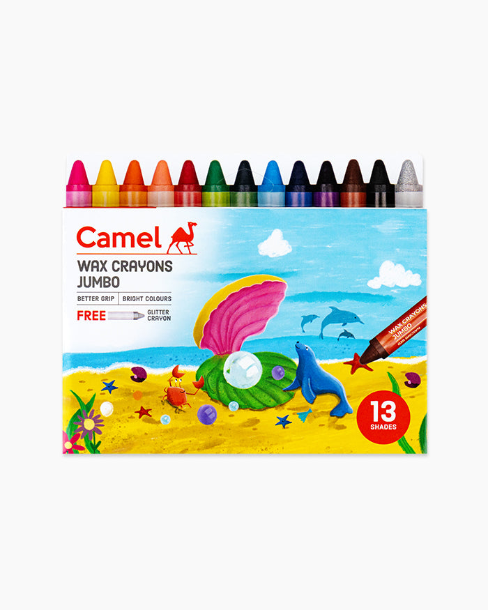 Camlin Wax Crayons 13 Shades Jumbo | Extra Thick & Smooth Coloring | Bright Colors | Ideal for Kids, School & Art Projects
