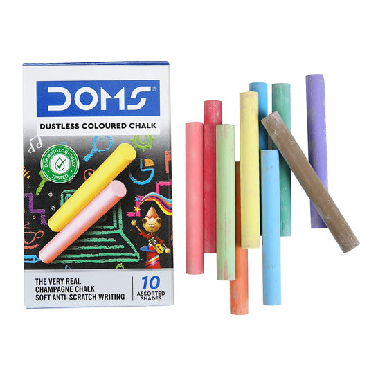 Doms Non-Toxic Dustless Coloured Chalk (Pack of 1 x 10 Set)