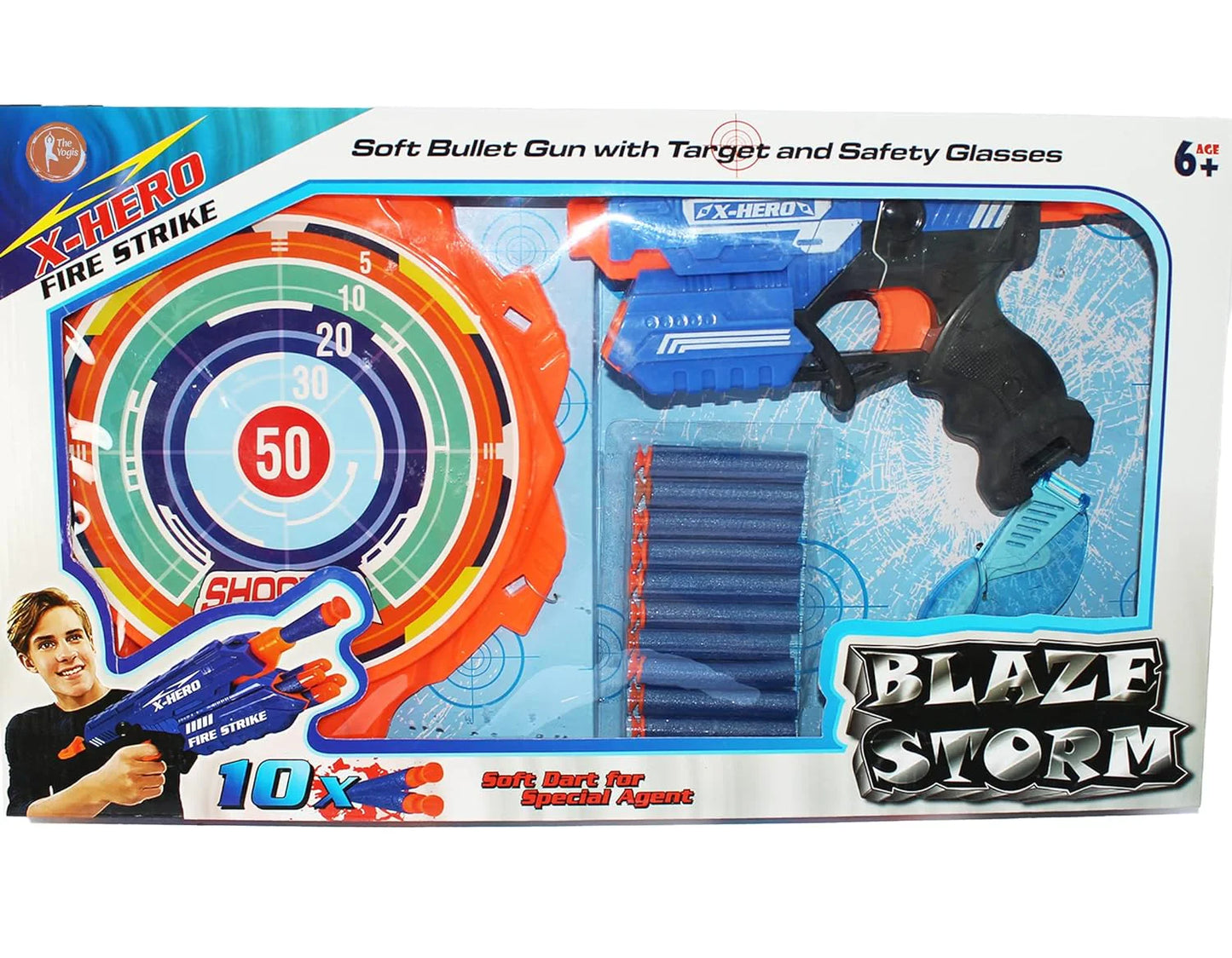 Blaze Storm Hot Fire Soft Bullet Gun Toy with 1 X-Hero Gun,1 Target Board,10 Soft Bullets& 1 Safety Glass 10 Safe Soft Foam Bullets, Fun Target Shooting Battle Fight Game for Kids