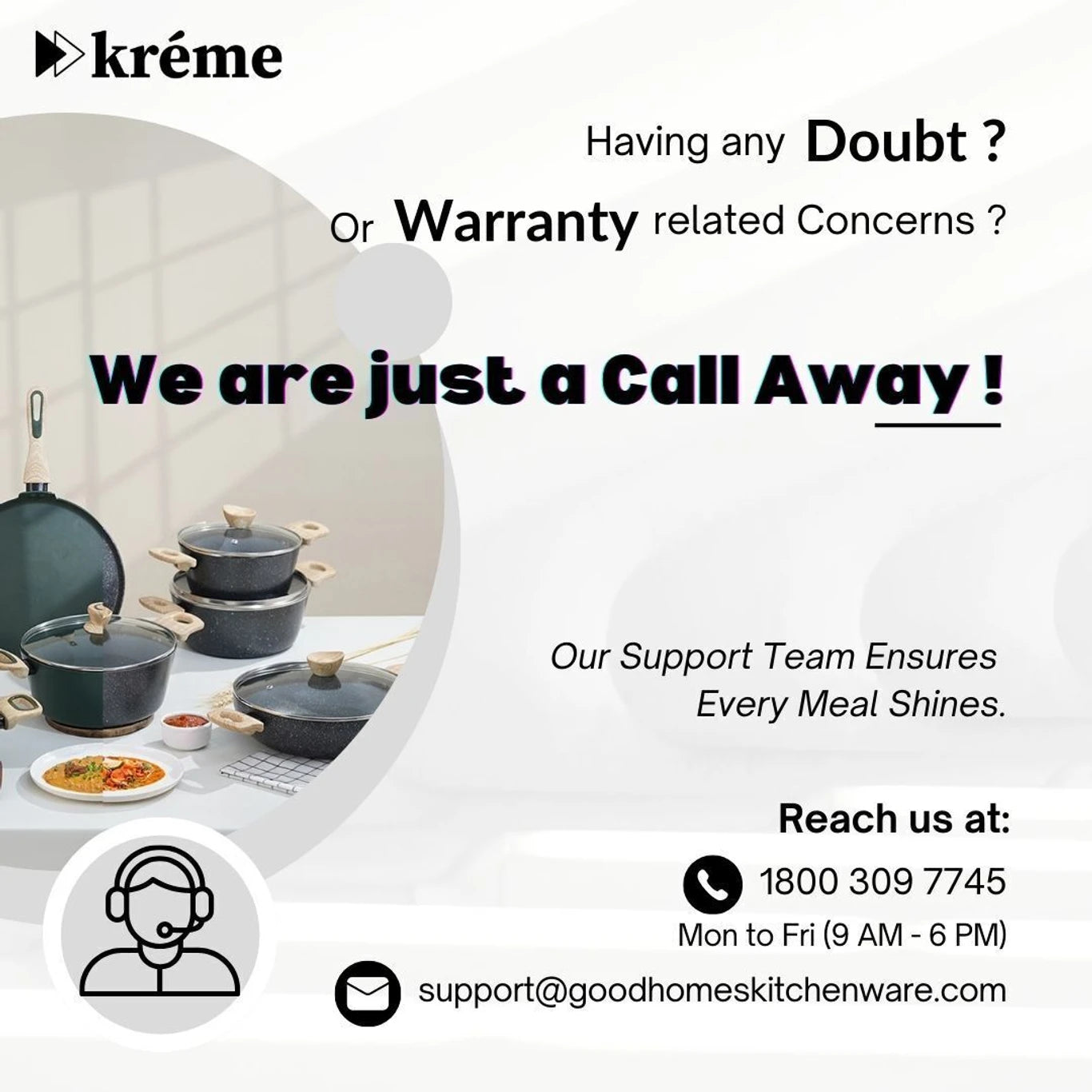 Kreme 5-Piece Non-Stick Cookware Set with Fry Pan, Kadai & Saucepan | Durable Non-Stick Coating | Gas Stove Compatible | Ergonomic Handle(SD)