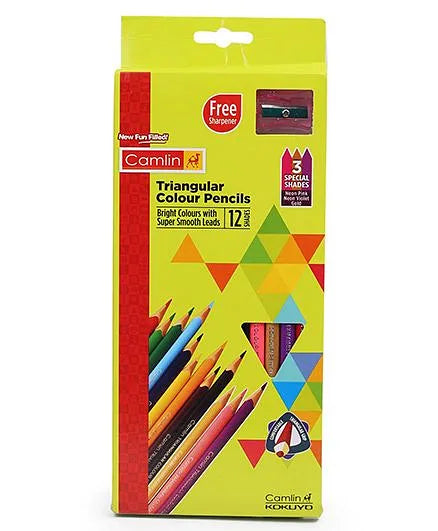 Camlin Premium Triangualr Colour Pencils With Sharpener - 12 Shades