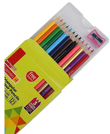 Camlin Premium Triangualr Colour Pencils With Sharpener - 12 Shades