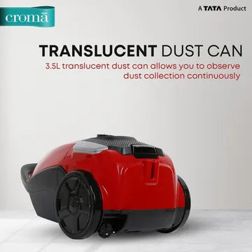 Croma 1600W Dry Vacuum Cleaner with Cyclonic Technology (Reusable Dust Bag, Red) (RD)