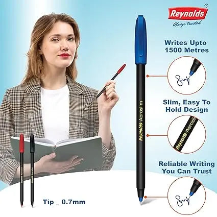 Reynolds AEROSLIM BP 5 CT POUCH - BLUE | Ball Point Pen Set With Comfortable Grip | Pens For Writing | School and Office Stationery | Pens For Students | 0.7mm Tip - Image #3