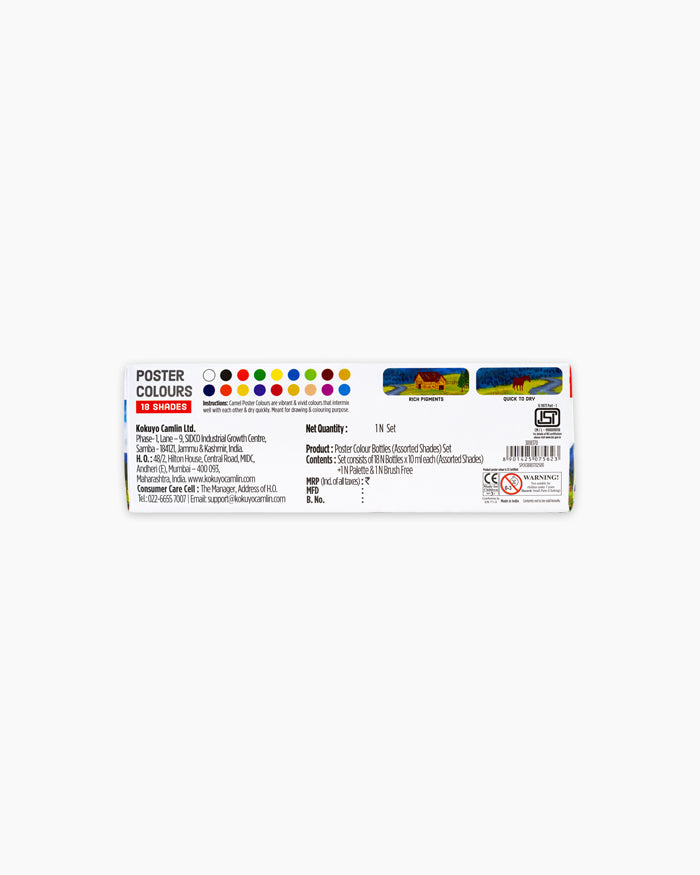 Camlin Poster Colours 18 Shades Set – Rich, Vibrant & Smooth Flow | Ideal for School Projects, Art & Craft |