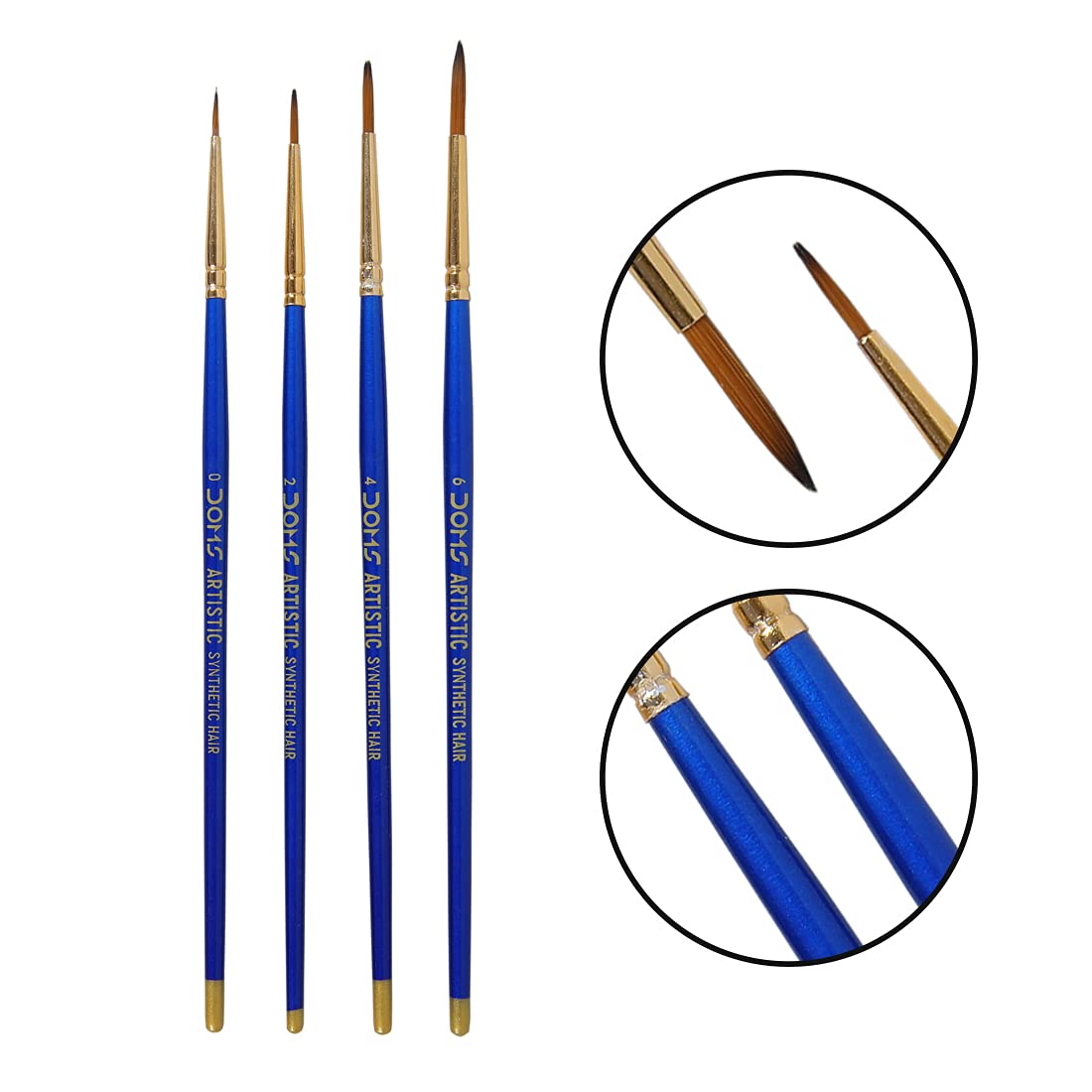 DOMS Synthetic Paint Brush Set (Round, Pack of 4 x 1 Set)