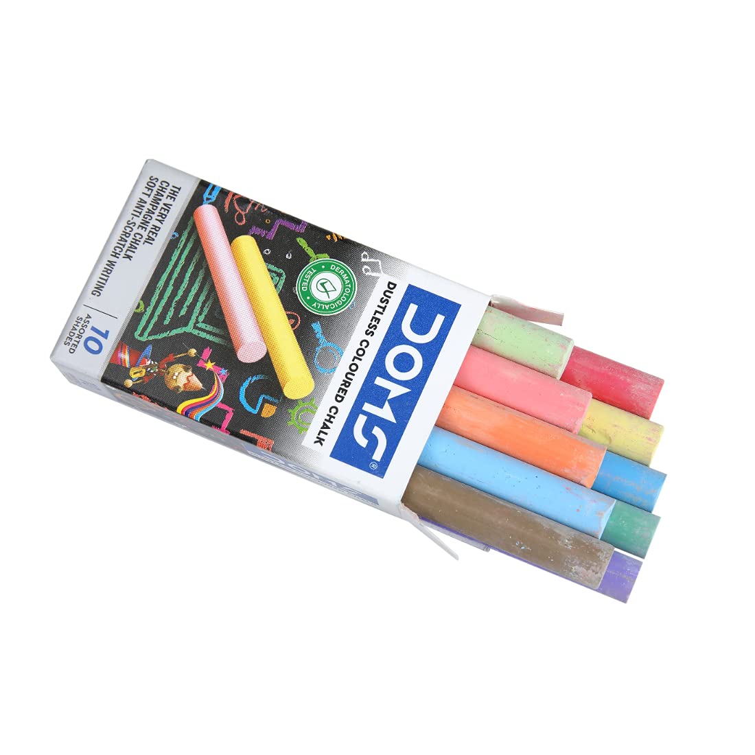Doms Non-Toxic Dustless Coloured Chalk (Pack of 1 x 10 Set)