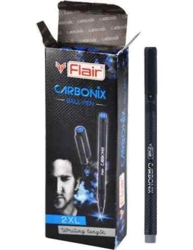 FLAIR Carbonix 0.7mm Ball Pen Box Pack | Liquid Ink Light Weight Pen | Comfortable Grip With Extra Smooth Writing Experience | Attractive Black Body | Blue Ink, Pack of 1 Pens