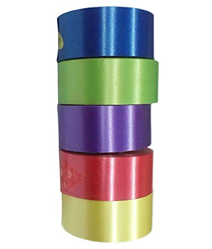AMKAY Multicolor 1 Inch Plastic Ribbon for Decoration Ribbon Roll Party House |Decoration, Gift Packing, Art & Craft| School Projects Pack of 5