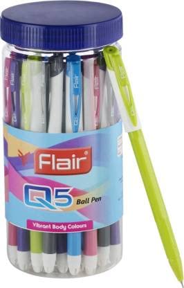 FLAIR Q5 Easy Writing Ball Pen Jar| Tip Size 0.7 To 1 mm | Ergonomically designed Hexagonal Body | Comfortable Grip| Ideal for School, Collage And Office | Blue Ink, Jar Pack Of 50