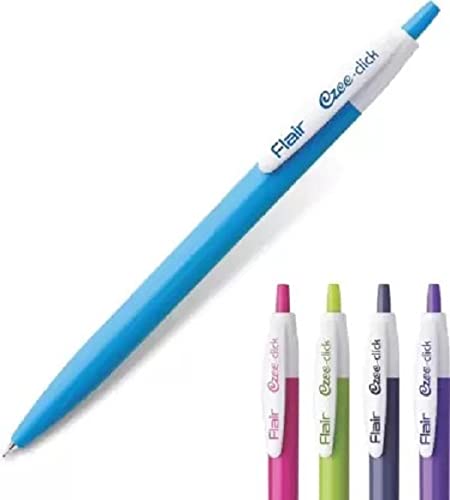 FLAIR Ezee Click 0.7 to 1 mm Ball Pen Jar Pack | Retractable Mechanism With Comfortable Grip For Smooth Writing | Different Playful Body Colors | Blue Ink, Pack of 60 Pens