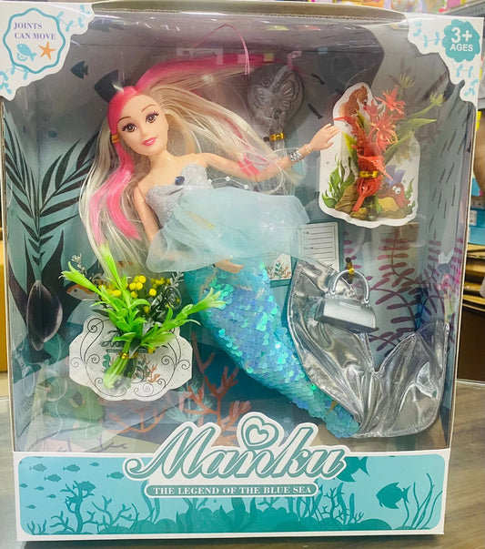 Manku Beautiful Mermaid Design Doll Set for kids - Multicolor