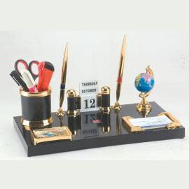 Kebica Decorative Pen Stand with 2 Pen Holder, Calendar and Globe for Office Table