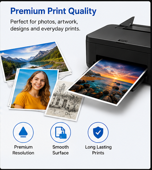 DESMAT A3 Glossy Inkjet Photo Paper 180 GSM | 50 Sheets | High Resolution Photo Printing Paper | Water Resistant | Smooth Finish | Compatible with All Inkjet Printers