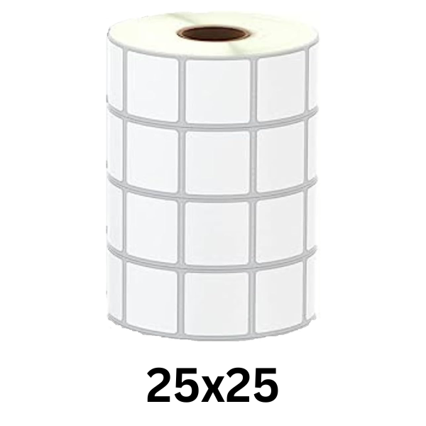 KIYA 25x25 Barcode Label Sticker  - 25mm x 25mm - 1 Ups - 4000 Labels Per Roll - White Self Adhesive Sticker for Printing Barcoding (1 Roll Per Pack (4000 Labels))